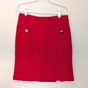 Banana Republic Factory Red Tweed Pencil Skirt with Button Details